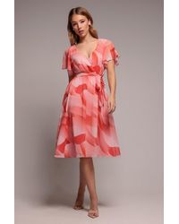 Goddiva - Printed Chiffon Flutter Sleeve Midi Dress - Lyst