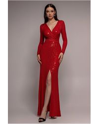 Goddiva - Sequin Glitter Lurex Long Sleeve Wrap Maxi Dress - Lyst