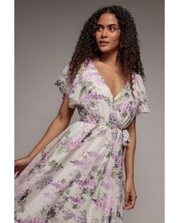 Goddiva - Floral Printed Flutter Sleeve Chiffon Midi Dress - Lyst