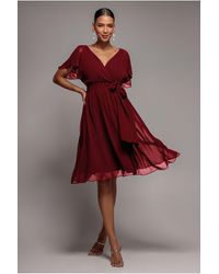 Goddiva - Chiffon Flutter Sleeve Wrap Midi Dress - Lyst