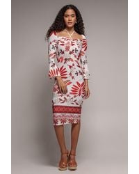 Goddiva - Printed Tie Back Midi Dress - Lyst
