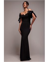 Goddiva - Scuba Off The Shoulder Velvet Bow Maxi Dress - Lyst
