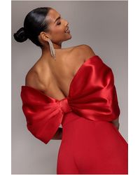 Goddiva - Off Shoulder Back Satin Bow Scuba Mini Dress - Lyst