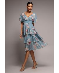 Goddiva - Layered Floral Midi With Flutter Sleeves - Lyst