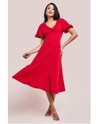 Goddiva - Flare Sleeve Frill Edge Midi Dress - Lyst
