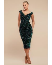 Goddiva - Multi Sequin & Velvet Bardot Midi - Lyst