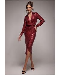 Goddiva - Sequin Front Split Shirt Dress - Lyst