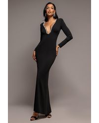Goddiva - Diamante Embellished Neck Bodycon Maxi Dress - Lyst