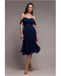 Goddiva - Chiffon Cowl Off Shoulder Wing Tiered Midi Dress - Lyst