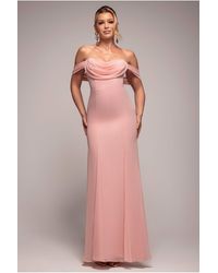Goddiva - Chiffon Bardot Cowl Neck Maxi Dress - Lyst