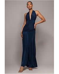 Goddiva - Halter Neck Empire Waist Gathered Maxi Dress - Lyst