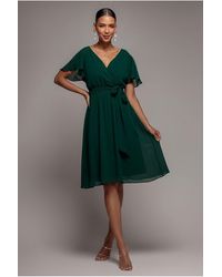 Goddiva - Chiffon Flutter Sleeve Wrap Midi Dress - Lyst