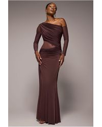 Goddiva - Gathered Cowl Asymmetric Mesh And Soft Touch Maxi Dress - Lyst