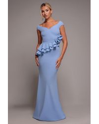 Goddiva - Scuba Crepe Rose Frill Maxi Dress - Lyst