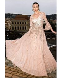 Goddiva - Sunray Hand Embellished Sequin A-Line Bell Sleeve Maxi Dress - Lyst