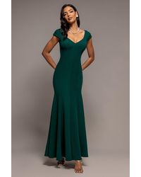 Goddiva - Capped Sleeve V Neck Pleated Fit & Flare Maxi Dress - Lyst