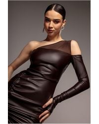 Goddiva - One Shoulder Faux Leather Mini Dress - Lyst