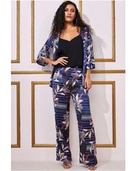 Goddiva - Printed Satin Wide Leg Trouser - Lyst