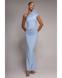 Goddiva - One Shoulder Organza Frill Pleated Mermaid Maxi Dress - Lyst