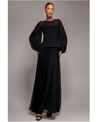 Goddiva - Bishop Sleeve Peplum Top Scuba Crepe And Chiffon Maxi Dress - Lyst