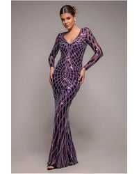 Goddiva - Geo Sequin Long Sleeve Maxi Dress - Lyst