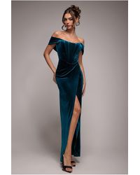 Goddiva - Draped Shoulder Velvet Corset Maxi - Lyst