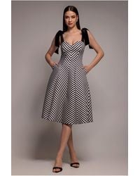 Goddiva - Diagonal Stripe Velvet Bow A Line Midi Dress - Lyst