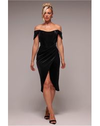 Goddiva - Draped Shoulder Velvet Corset Midi - Lyst