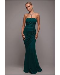 Goddiva - Scuba Crepe Bandeau Maxi With Diamante Necklace - Lyst