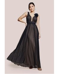 Goddiva - Sleeveless Pleated Dobby Mesh Corsage Maxi Dress - Lyst