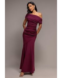 Goddiva - Pleated One Shoulder Bardot Fit And Flare Maxi Dress - Lyst