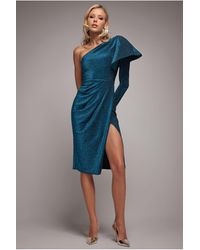 Goddiva - One Sleeve Frill Lurex Midi Dress - Lyst