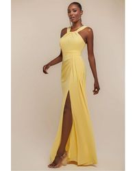 Goddiva - Halterneck Thigh Split Chiffon Maxi Dress - Lyst