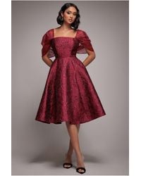 Goddiva - Lace Up Jacquard Midi Dress With Organza Wings - Lyst
