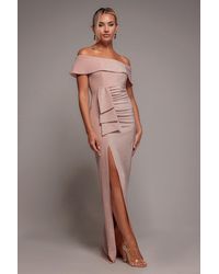 Goddiva - Lurex Bardot Maxi With Waterfall Ruffle - Lyst