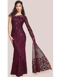 Goddiva - Sequin Mesh One Shoulder Evening Maxi - Lyst