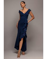 Goddiva - Off Shoulder Front Waterfall Frill Maxi Dress - Lyst