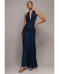 Goddiva - Halter Neck Empire Waist Gathered Maxi Dress - Lyst