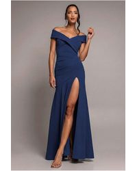 Goddiva - Scuba Crepe Off Shoulder Front Split Maxi Dress - Lyst