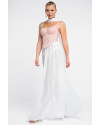 Goddiva - Textured Floral Mesh Corset Gathered A-Line Glitter Chiffon Maxi Skirt With Jersey Scarf & Diamante Embellished Mesh Gloves - Lyst