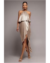 Goddiva - Satin Viscose Front Wrap Midi - Lyst