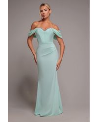 Goddiva - Off The Shoulder Draped Sleeve Maxi Dress With Diamante Neckline - Lyst