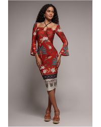 Goddiva - Printed Tie Back Midi Dress - Lyst