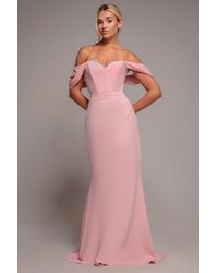 Goddiva - Off The Shoulder Draped Sleeve Maxi Dress With Diamante Neckline - Lyst