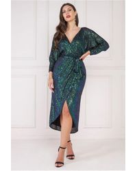Goddiva - Wrap Style Sequin Midi Dress - Lyst