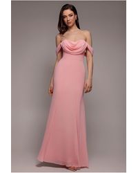 Goddiva - Chiffon Bardot Cowl Neck Maxi Dress - Lyst