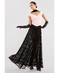 Goddiva - Front Pleated Wrap Off The Shoulder Corset With Lace A-Line Skirt With Scarf & Gloves - Lyst