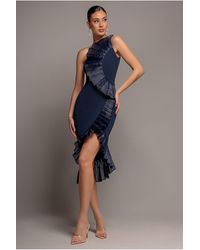 Goddiva - One Shoulder Pleated Fan Midi Dress - Lyst