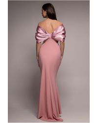 Goddiva - Off Shoulder Back Satin Bow Scuba Maxi Dress - Lyst