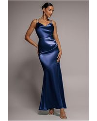 Goddiva - Cowl Neck With Strappy Back Satin Maxi - Lyst